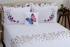 Jogo de cama lençol borboletas percal 180 fios queen size 04 pçs