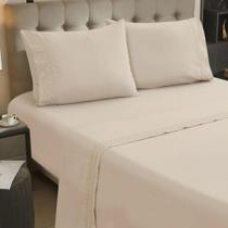 Jogo De Cama Lençol Bordado Serena Casal Padrão 04 Peças Percal 400 Fios Toque Macio