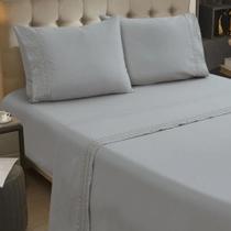 Jogo De Cama Lençol Bordado Serena King 04 Peças Percal 400 Fios Toque Macio