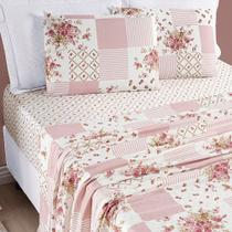 Jogo De Cama Lençol Bouti Estampado Queen 04 Peças - Rosa Matura