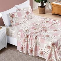 Jogo de Cama Lençol Bouti Estampado Queen 04 Peças - Rosa Matura
