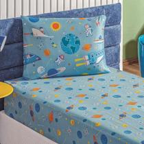 Jogo de Cama Lençol Carrosel Solteiro 02 Peças Infantil Estampado Divertido - Astronauta Azul - 100% Poliéster Jogo de Cama Lençol Carrosel Solteiro 02 Peças Infantil Estampado Divertido - Astronauta Azul - 100% Poliéster