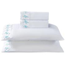Jogo De Cama Lençol Casal Bordado Acalanto 4 Peças - Branco - 100% Poliéster