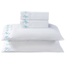 Jogo de Cama Lençol Casal Bordado Acalanto 4 Peças - Branco - 100% Poliéster