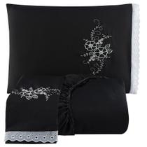 Jogo De Cama Lençol Casal Bordado Advance 3 Peças - Preto Jogo De Cama Lençol Casal Bordado Advance 3 Peças - Preto