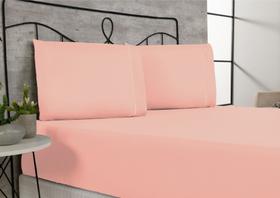Jogo de cama lençol casal padrão 3 peças 400 fios 100% poliéster acabamento ponto palito - rosa - STUDIO CASA