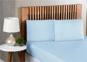 Jogo de cama lençol casal padrão 3 peças algodão percal 180 fios acabamento ponto palito - azul - STUDIO CASA