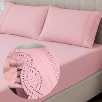 Jogo de Cama Lençol Casal Padrão 3 Peças Bordado Inglês 400 Fios Lese