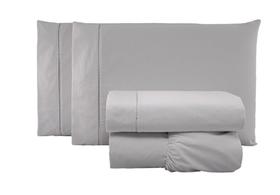 Jogo de cama lençol casal padrão 4 peças algodão percal 180 fios acabamento ponto palito cinza - STUDIO CASA