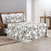 Jogo de Cama Lençol Casal Padrão 4 Peças em Malha Fio Penteado 100% Algodão Lençol de Cima