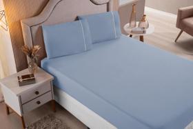 Jogo de Cama Lençol Casal Queen 3 Peças Azul Claro Liso 100% Algodão Jogo de Cama Lençol Casal Queen 3 Peças Azul Claro Liso 100% Algodão