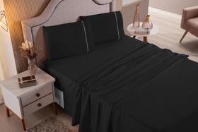 Jogo de Cama Lençol Casal Queen 4 Peças Preto Liso 100% Algodão