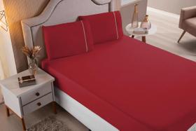 Jogo de Cama Lençol Casal Super King 3 Peças Vermelho Liso 100% Algodão Jogo de Cama Lençol Casal Super King 3 Peças Vermelho Liso 100% Algodão