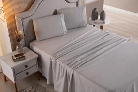 Jogo de Cama Lençol Casal Super King 4 Peças Cinza Liso 100% Algodão