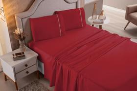 Jogo de Cama Lençol Casal Super King 4 Peças Vermelho Liso 100% Algodão Jogo de Cama Lençol Casal Super King 4 Peças Vermelho Liso 100% Algodão
