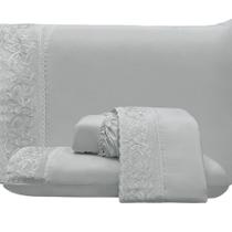 Jogo de Cama Lençol Casal Top Line 4 Peças - Cinza - 100% Poliéster