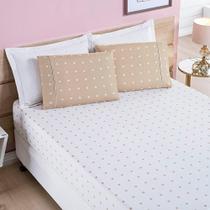 Jogo De Cama Lençol Celine Casal King 03 Peças Micropercal 200 Fios Bolinhas - Cáqui