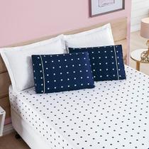 Jogo De Cama Lençol Celine Casal Padrão 03 Peças Micropercal 200 Fios Bolinhas - Azul Marinho