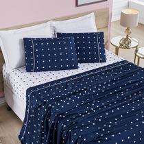 Jogo de Cama Lençol Celine Solteiro 03 Peças Micropercal 200 Fios Bolinhas - Azul Marinho - 100% Poliéster Jogo de Cama Lençol Celine Solteiro 03 Peças Micropercal 200 Fios Bolinhas - Azul Marinho - 100% Poliéster
