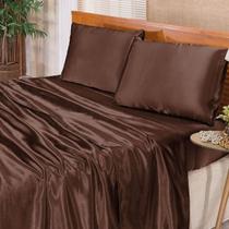 Jogo De Cama Lençol Cetim Casal Romantic 04 Peças - 100% Poliéster - Marrom Jogo De Cama Lençol Cetim Casal Romantic 04 Peças - 100% Poliéster - Marrom