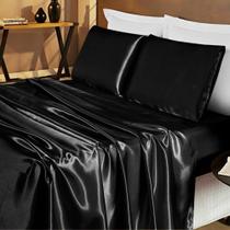 Jogo De Cama Lençol Cetim Casal Romantic 04 Peças - Preto Jogo De Cama Lençol Cetim Casal Romantic 04 Peças - Preto