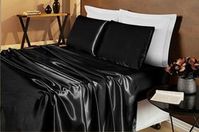 Jogo De Cama Lençol Cetim Casal Romantic 04 Peças - Preto Jogo De Cama Lençol Cetim Casal Romantic 04 Peças - Preto