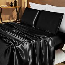 Jogo De Cama Lençol Cetim Casal Romantic 04 Peças - revestido na cor Preto Jogo De Cama Lençol Cetim Casal Romantic 04 Peças - revestido na cor Preto