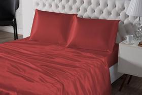 Jogo De Cama Lençol Cetim Vermelho Casal King 4 Peças Jogo De Cama Lençol Cetim Vermelho Casal King 4 Peças