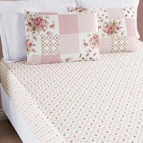 Jogo De Cama Lençol Dallas Casal Padrão Microfibra 3 Peças - Rosa Matura Patchwork