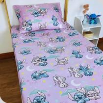 Jogo de Cama Lençol e Fronha Solteiro Estampado Stitch 1,40 x 2,20 Menina