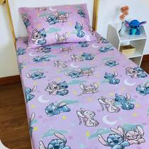 Jogo de Cama Lençol e Fronha Solteiro Estampado Stitch 1,40 x 2,20 Menina
