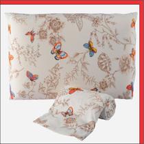 Jogo de Cama Lençol em Malha Solteiro Borboleta 2 Peças - Bege