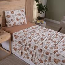 Jogo de Cama Lençol em Malha Solteiro Capivara 3 Peças - Rosa - 100% Algodão