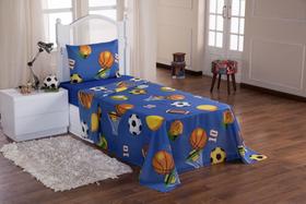 Jogo De Cama Lençol Kids Solteiro Infantil Com 03 Peças Estampado Futebol Azul