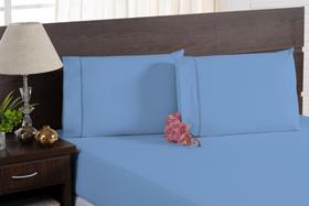 Jogo de cama lençol king 3 peças algodão percal 180 fios com acabamento em ponto palito - azul - STUDIO CASA