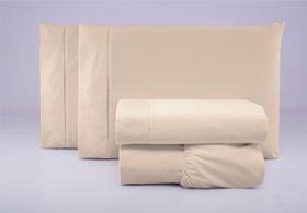 Jogo de cama lençol king 4 peças algodão percal 180 fios com acabamento ponto palito - bege - STUDIO CASA