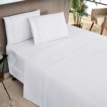 Jogo de Cama Lençol Milano Casal Padrão Percal 180 Fios Ponto Palito Liso 04 Peças - Branco - 80% Algodão/ 20% Poliéster