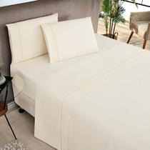 Jogo de Cama Lençol Milano Casal Padrão Percal 180 Fios Ponto Palito Liso 04 Peças - Palha - 80% Algodão/ 20% Poliéster