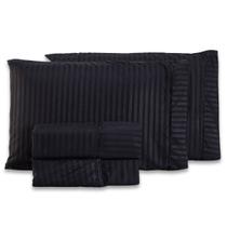 Jogo de Cama Lençol Mônaco Fitado com Fronhas KING 04 Peças - Tecido Listrado Percal 300 Fios Acetinado Brilhante