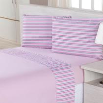 Jogo de Cama Lençol Moscou Rosa Chevron CASAL PADRÃO 04 Peças com Fronhas - Tecido Percal Algodão 200 Fios