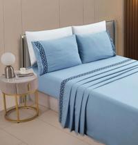 Jogo de Cama Lençol Platinum Bordado Queen 4 Peças Rozac 200 Fios Hipercal