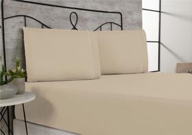 Jogo de cama lençol queen 3 peças 400 fios com acabamento em ponto palito - bege Jogo de cama lençol queen 3 peças 400 fios com acabamento em ponto palito - bege