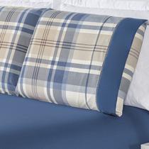 Jogo de Cama Lençol Queen 3 peças Micropercal 200 fios Naturale - Titânio Xadrez Azul