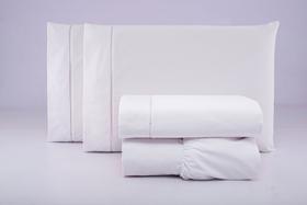 Jogo de cama lençol queen 4 peças algodão percal 180 fios com acabamento ponto palito - branco