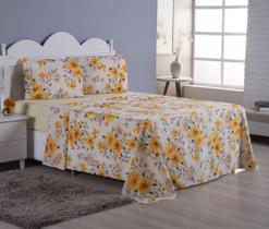 Jogo de Cama Lençol Queen 4 Peças Algodão Percal Estampado
