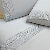 Jogo De Cama Lençol Queen D Mais 4 Peças - Cinza - 100% Poliéster