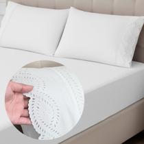 Jogo de Cama Lençol Queen Size 3 Peças Bordado Inglês 400 Fios Lese