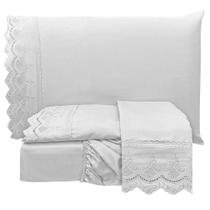 Jogo De Cama Lençol Realce Casal 4 Peças Percal 300 Fios Bordado Inglês Macio - Branco Jogo De Cama Lençol Realce Casal 4 Peças Percal 300 Fios Bordado Inglês Macio - Branco