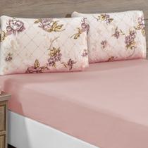 Jogo de Cama Lençol Siena King Malha Estampada 100% Algodão 3 Peças - Rosê Florido Jogo de Cama Lençol Siena King Malha Estampada 100% Algodão 3 Peças - Rosê Florido
