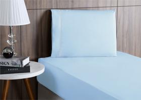 Jogo de cama lençol solteiro 2 peças algodão percal 180 fios com acabamento ponto palito - azul - STUDIO CASA